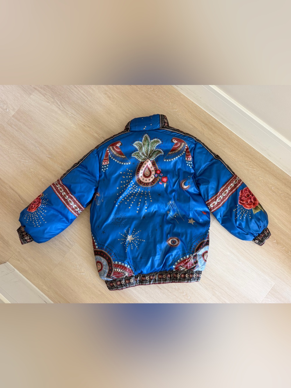 FARM Rio Blue Embroidered-Style Patterned Puffer Jacket - Picture 2 of 7
